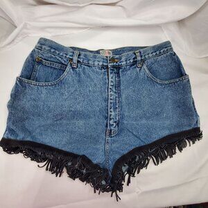 VTG Stefano Womens Size 20 Denim Fringe Shorts Repurposed Upcycled Daisy Dukes